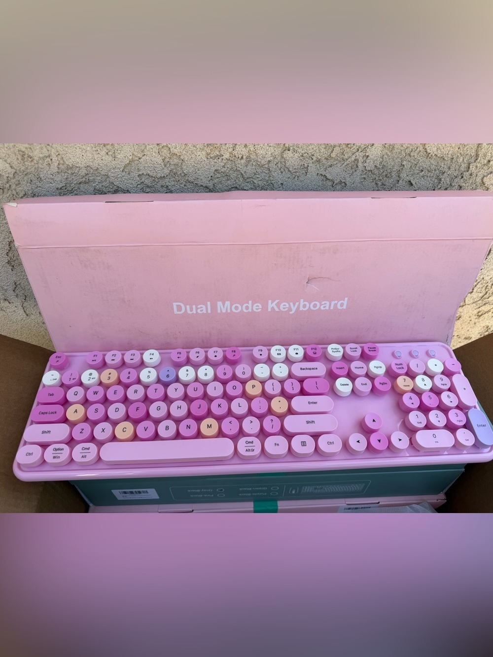 New in Box Pink Dual Mode Wireless Keyboard - Retro Round Keys